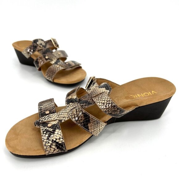Vionic Radia Triple Strap Wedge Slide Sandals Snakeskin Snake Size‎ 9 - Picture 2 of 11